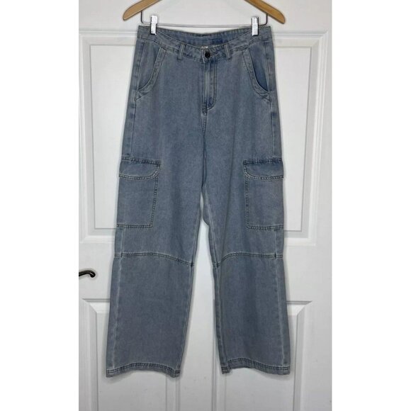 Happily Grey Juniors Size 7 - 27 Light Wash Wide Legs Denim Blue Jeans Womens - Picture 2 of 9